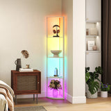 HOMCOM RGB LED Floor Lamp with Shelves, 5-Tier Dimmable Standing Lamp with Adjustable Brightness and Remote Control, Modern Corner Display Shelf Unit for Living Room Bedroom Office, Oak