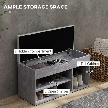 HOMCOM Shoes Cabinet Bench Hidden Storage Padded Seat Organiser Footwear Rack Hallway Grey Wood Grain