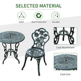 Outsunny Cast Aluminium Outdoor Patio Garden Bistro Elegant Design Table Chair Set - Green (3-Piece)