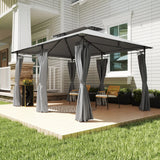 Outsunny 3 x 4m Metal Frame, Two-Tier Roof Gazebo - Dark Grey