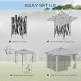 Outsunny 3 x 3(m) Pop Up Gazebo Party Tent with Solar-Powered LED Lights, Adjustable Event Shelter with Netting, Khaki