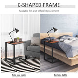 HOMCOM C-Shaped Side Table, Sofa End Table with Metal Frame, Accent Couch Table for Living room, Bedroom, Set of 2, Walnut and Black