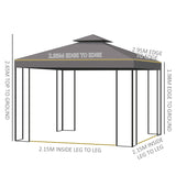 Outsunny 3 x 3 m Garden Gazebo Double Roof Marquee Patio Wedding Party Tent Canopy Shelter with Sidewalls, (Brown)