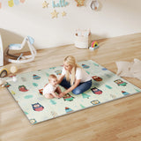 AIYAPLAY Foldable Baby Plat Mat Double Sided, Kids Floor Mat for Crawling, 195.5L x 147.5W cm, Car track and Owl Theme