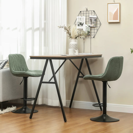 HOMCOM Breakfast Bar Stools Set of 2 Linen upholstery 60-80cm Adjustable Height - Green