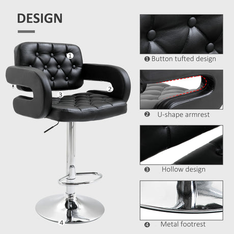 Set of 2 PU Leather Upholstered Swivel Bar Stool, Height Adjustable Barstool with Back, Armrest, Footrest for Kitchen