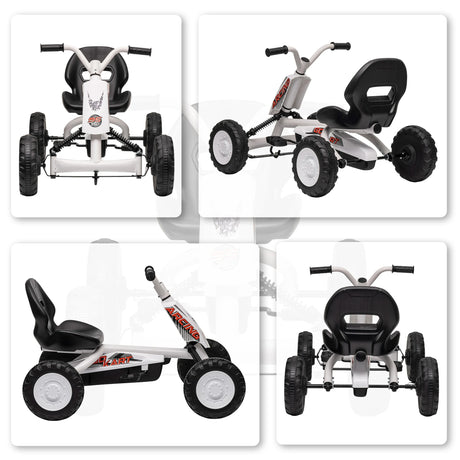 AIYAPLAY Kids Pedal Go Kart with Steel Frame, Sporty Design, for Ages 2-5 Years, White