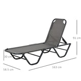 Outsunny Sun Lounger Relaxed Recliner with 5-Position Adjustable Backrest Aluminium Frame for Pool, Sun Bathing, Grey