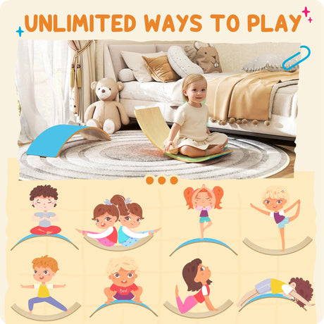 AIYAPLAY Wooden Balance Board for Kids, Wobble Board with Silent Felt for Sensory Play, Blue