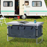 Outsunny 4ft Folding Camping Cupboard Kitchen, Height Adjustable Aluminium Camping Table with Storage, Lightweight Picnic Table for Outdoor Garden BBQ Party