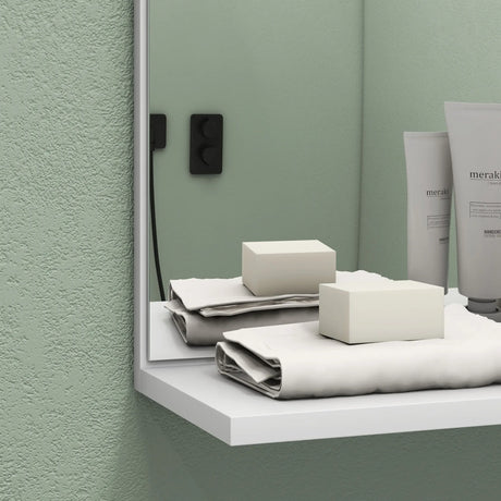 HOMCOM Bamboo Panel Bathroom Mirror, with Shelves - White