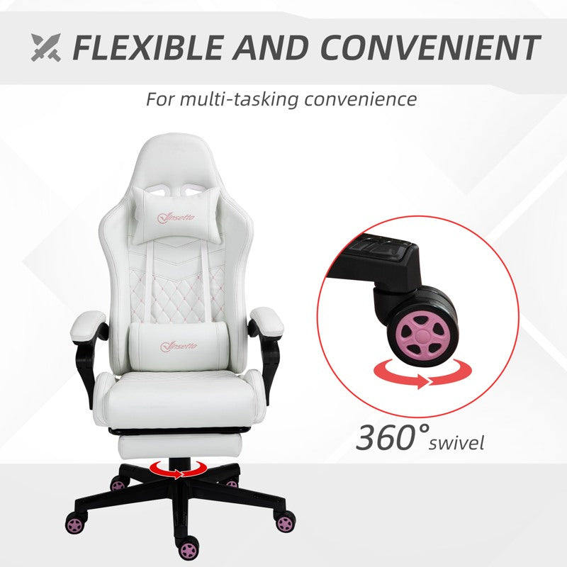 Vinsetto Computer Gaming Chair with Footrest, Video Gaming Chair for Adults with 130° Reclining Back, Desk Chair with Lumbar Support and Adjustable Height, White