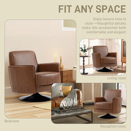 HOMCOM Upholstered Swivel Accent Chair with Thick Padding, Brown