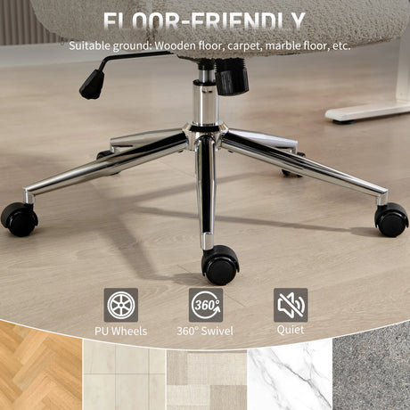 HOMCOM Office Chair with Adjustable Headrest, Spring Pack, Curved Line, Boucle Fabric - Pale Grey