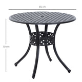 Outsunny 85cm Round Garden Table with Umbrella Hole, Aluminium Grid Motif Outdoor Dining Table for Garden Patio, Black