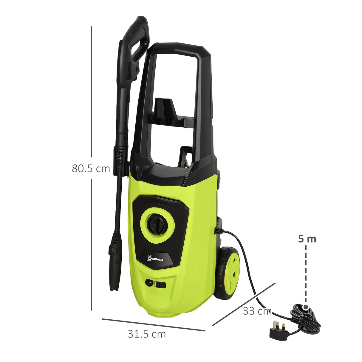 DURHAND 1800W High Pressure Washer, 150 Bar Pressure, 510 L/h Flow, High-Performance Portable Power Jet Wash Cleaner Green