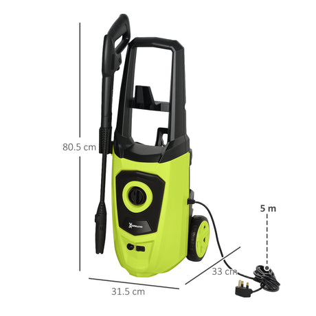 DURHAND 1800W High Pressure Washer, 150 Bar Pressure, 510 L/h Flow, High-Performance Portable Power Jet Wash Cleaner Green
