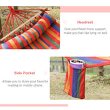 Outsunny Cotton Hammock Soft Portable Swing Sleeping w/ Headrest & Side Pocket Deluxe Swing Chair for Beach, Yard, Bedroom, Patio, Porch, Indoor, Outdoor,270 x 80 cm
