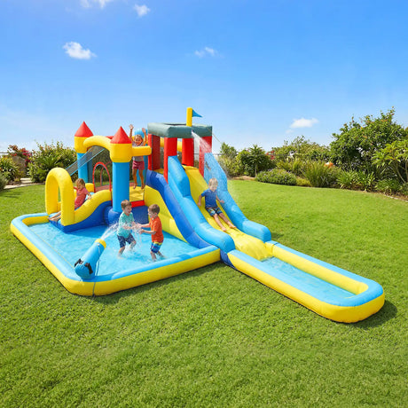 AIYAPLAY Inflatable Bouncy Castle, Kids Water Bounce House 6 in 1 with 550W Blower, 2 Slides for Garden, Party, Outdoor Indoor
