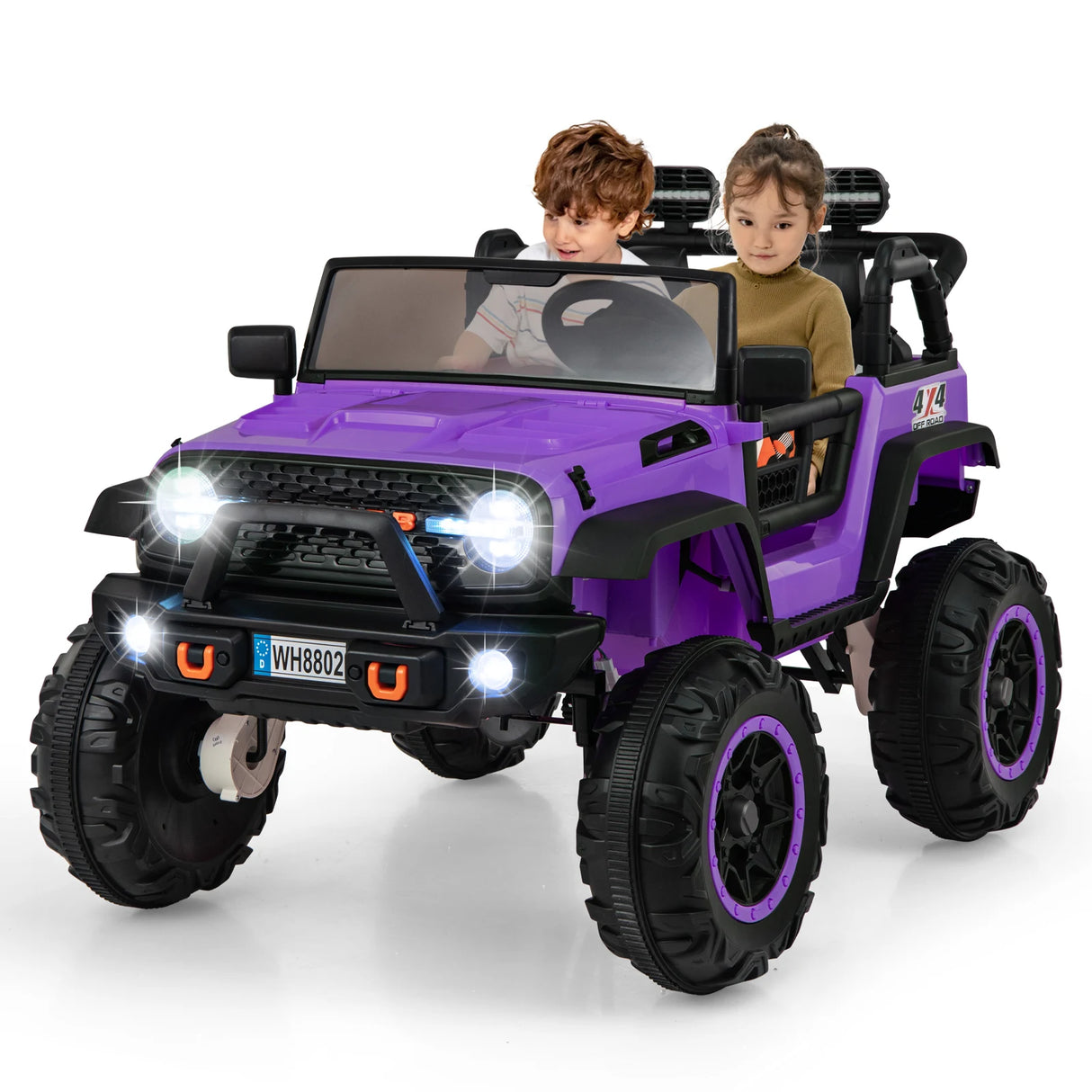 2-Seater Ride On Car with Remote Control and Horn for Boys and Girls-Purple