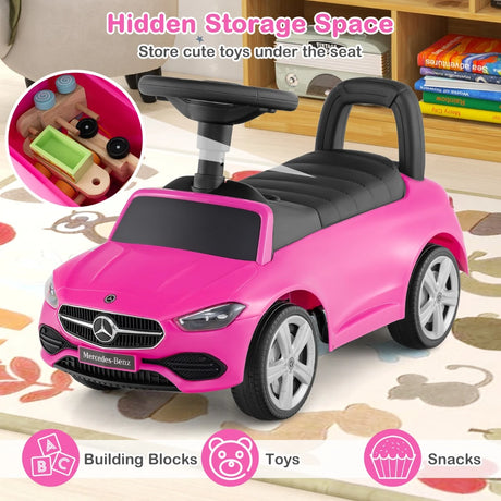 Mercedes-Benz licensed driving toy with steering wheel &amp; storage space ride-on car pink