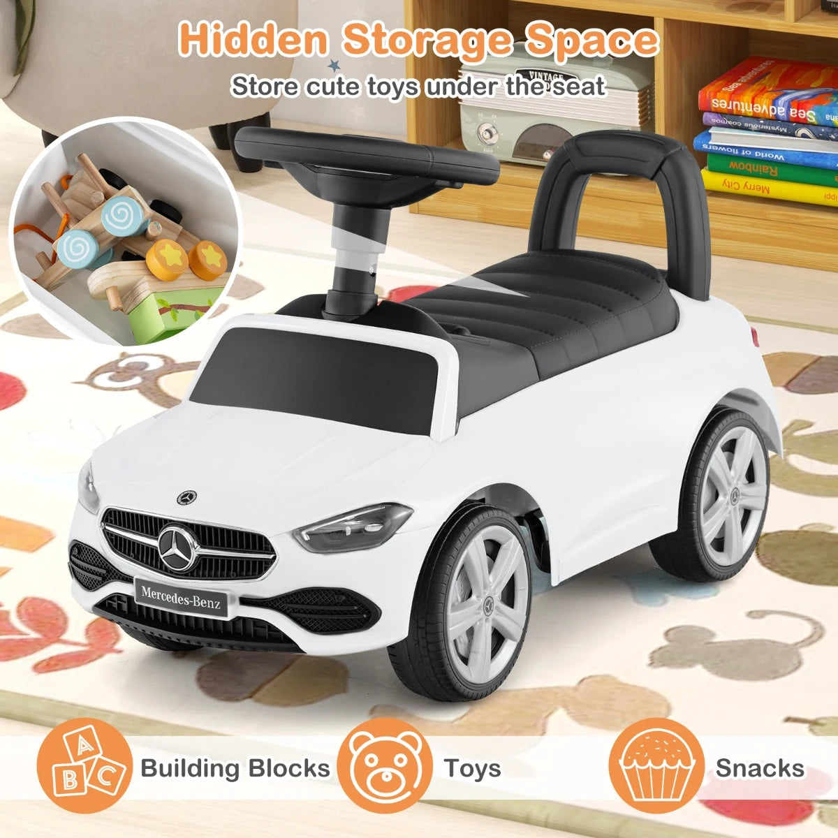 Mercedes-Benz licensed driving toy with steering wheel &amp; storage space ride-on car white