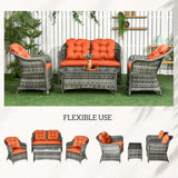 Outsunny Four-Piece Rattan Sofa Set, with Glass-Top Table - Orange