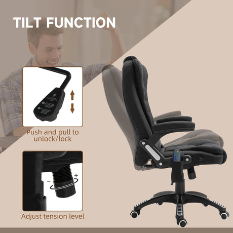 Vinsetto Massage Recliner Chair Heated Office Chair with Six Massage Points Linen-Feel Fabric 360 Swivel Wheels Black