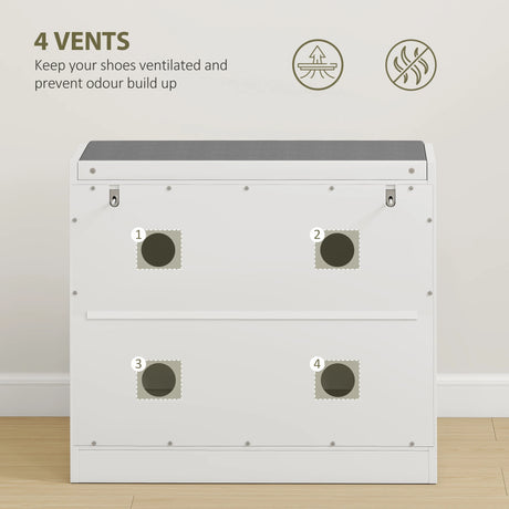 HOMCOM Shoe Storage with Seat, Upholstered Entryway Bench, Shoe Bench with 1 Flip Drawer and 4 Vents for 5 Pairs of Shoes