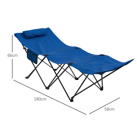 Outsunny Foldable Sun Lounger, Outdoor Tanning Sun Lounger Chair with Side Pocket, Headrest, Oxford Seat, for Beach, Yard, Patio, Dark Blue