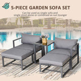 Outsunny 5 Piece Garden Aluminium Conversation Sofa Set Patio Furniture Set Outdoor 2 Sofas 2 Footstools End Table with Cushions