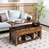 Rising Center Table with Lift Top Hidden Compartment-Rustic Brown