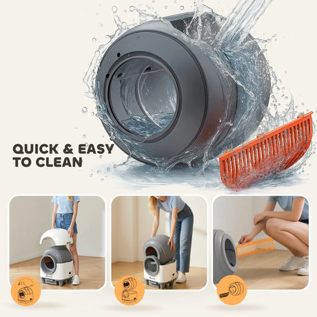 PawHut 80L Extra Large Self Cleaning Cat Litter Tray with APP Control, Safety Protection, Odor Removal, Rubbish Bag for Multiple Kittens