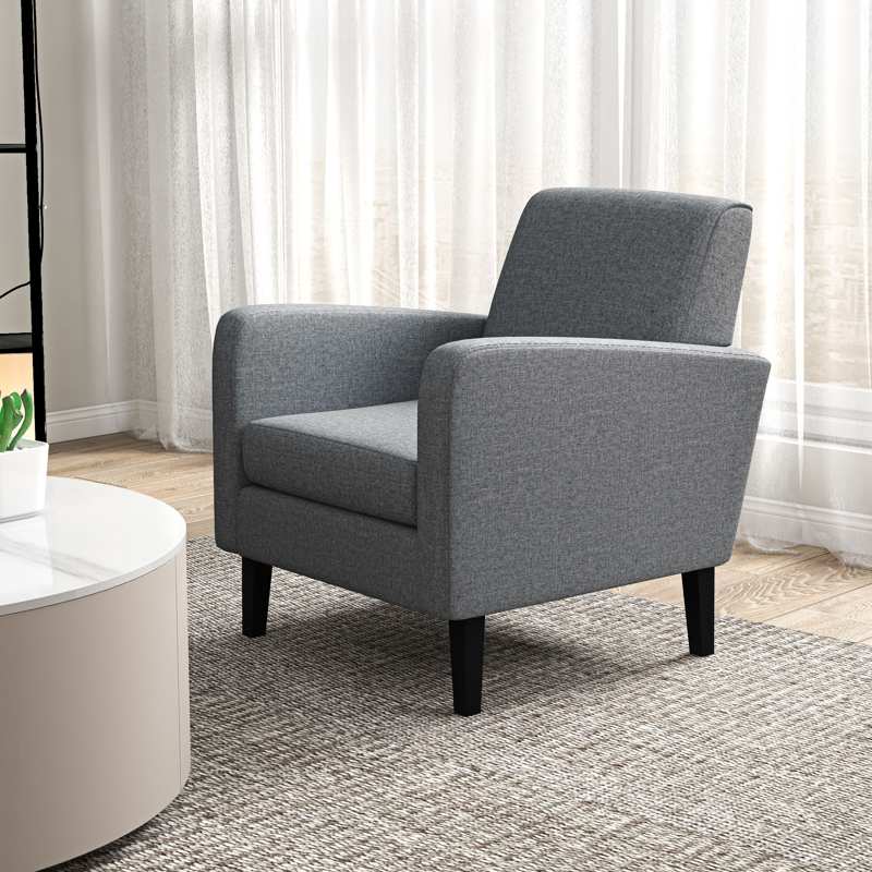 HOMCOM 2 Pieces Modern Armchairs with Rubber Wood Legs, Upholstered Accent Chairs, Single Sofa for Living Room, Bedroom, Grey