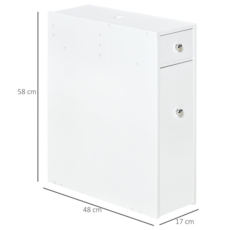 HOMCOM Bathroom Slim Floor Cabinet Narrow Wooden Storage Home Bath Toilet Cupboard Organiser Unit with Drawers White