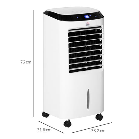 HOMCOM Portable Air Cooler, Evaporative Anion Ice Cooling Fan Water Conditioner Humidifier Unit with 10L Water Tank, 3 Modes, 3 Speed, Remote, Timer, Oscillating for Home Quiet Bedroom, White