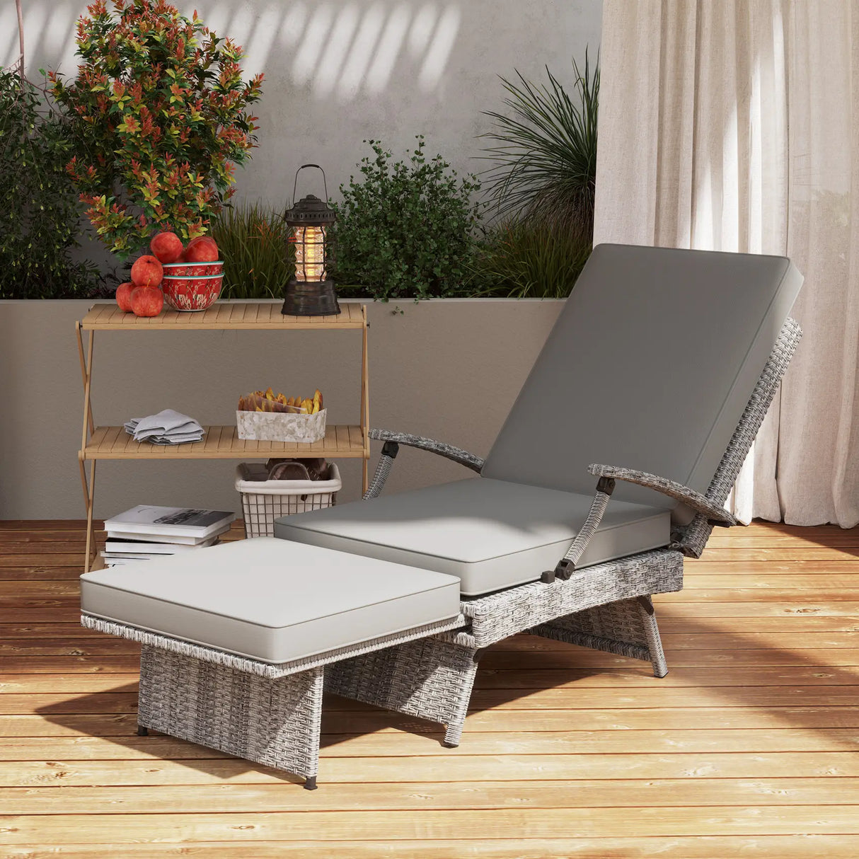 Outsunny 80 Reclining Rattan Lounger - Grey