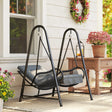 Outsunny Rattan Swing Chair, Outdoor Garden Hanging Swing Seat with Stand and Seat Cushion, Porch Hanging Chair for Balcony, Garden, Deck, Dark Grey