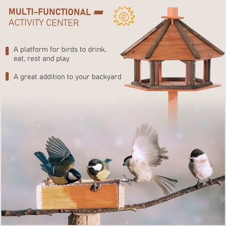 PawHut Wooden Bird Table Bird Feeding Station Playstand with Roof 130Hcm for Outdoor Brown