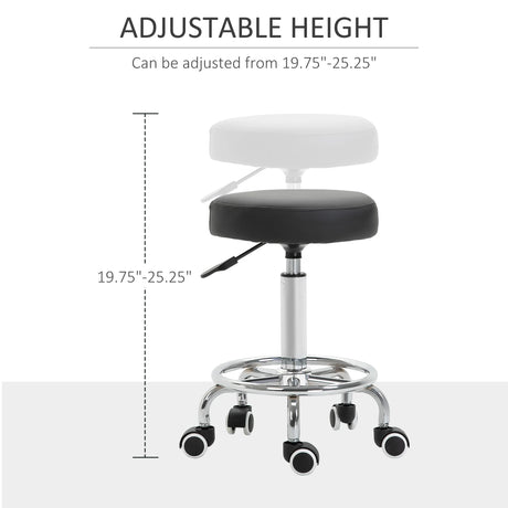 Vinsetto Round Rolling Stool, PU Leather Height Adjustable Stool Chair with Wheels and Swivel Seat for Salon, Massage, Spa, Home Kitchen, Black