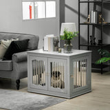 PawHut Dog Crate End Table Furniture Style Dog Cage w/ Three Doors, Locks and Latches - Grey