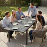 Outsunny Extending Garden Table for 6-8 People, Full Aluminium Outdoor Dining Table with Slatted Top, Dark Grey