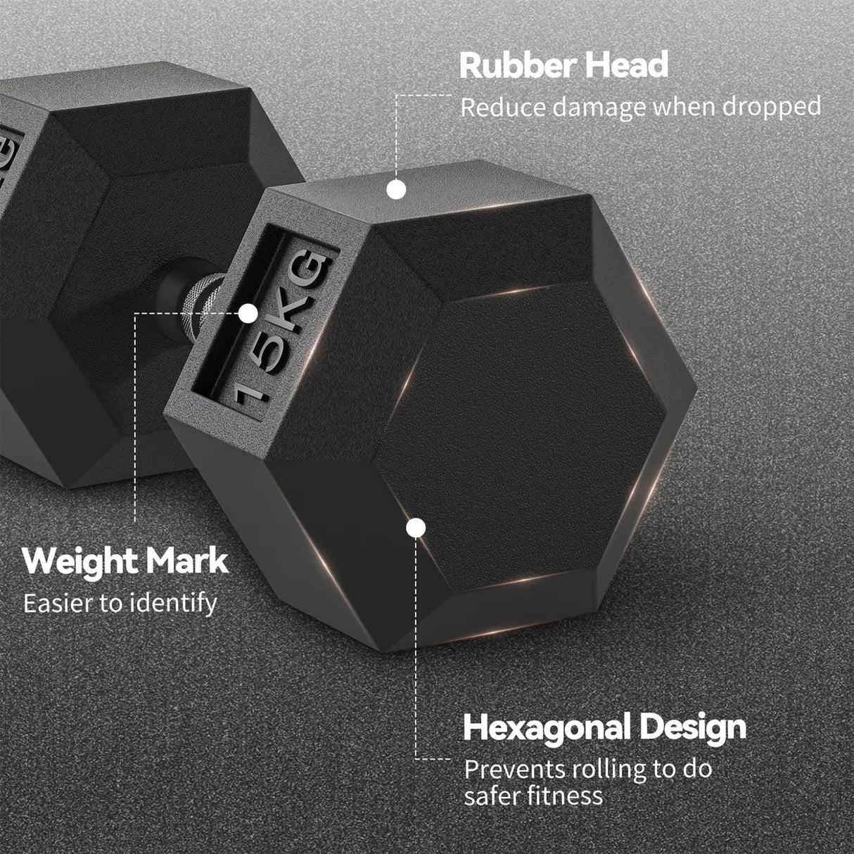 HOMCOM 30KG Rubber Hex Dumbbell Portable Hand Weights Dumbbell Home Gym