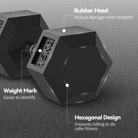 HOMCOM 30KG Rubber Hex Dumbbell Portable Hand Weights Dumbbell Home Gym