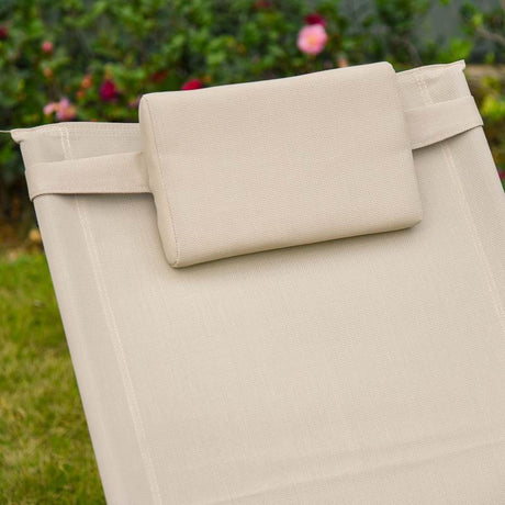 Outsunny 2PCs Outdoor Garden Rocking Chair, Patio Sun Lounger Rocker Chair with Breathable Mesh Fabric, Removable Headrest Pillow, Armrest, Side Storage Bag, Cream White