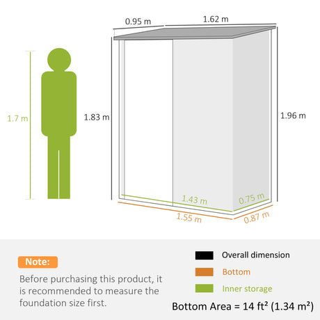 Outsunny 5.3 x 3.1ft Corrugated Steel Garden Shed - Green