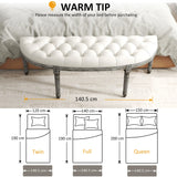 HOMCOM Half-Circle End Bench Ottoman Footstool Tufting Padded Seat Brushed Wood Base Antique Accents Home Seat Furniture Cream White and Light Wood Grain Leg
