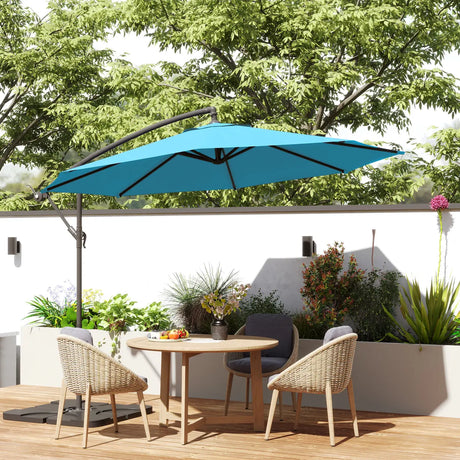 Outsunny 3m Overhanging Parasol, with Base, Weights and Cover - Blue