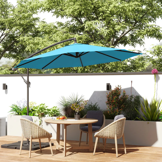 Outsunny 3m Overhanging Parasol, with Base, Weights and Cover - Blue