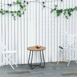 Outsunny Round Outdoor Side Table Adjustable Leg Pads Garden Table 49 x 49 x 48 cm Natural Wood & Black